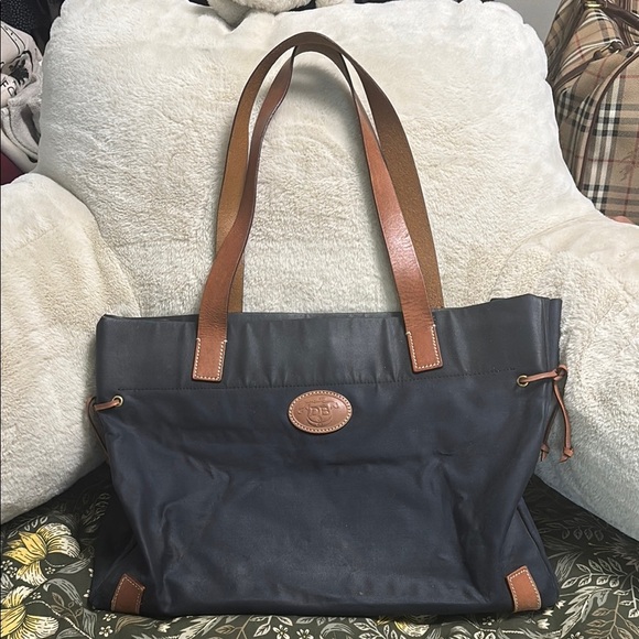 Dooney & Bourke Dark Blue Tote with Tan Straps - Picture 1 of 12